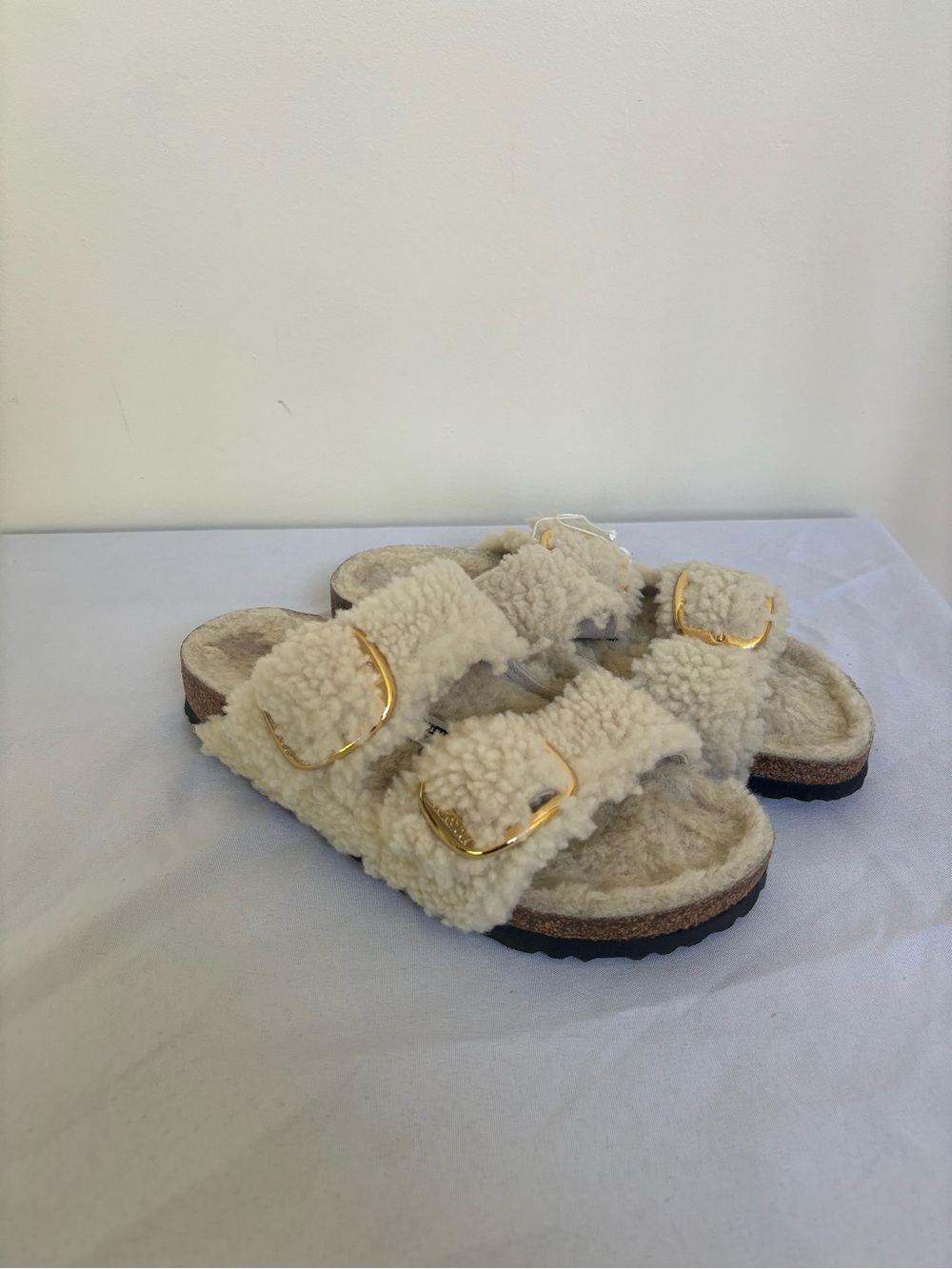 Birkenstock Arizona Big Buckle Shearling Sandals Sz 7 Eu 38 Narrow teddy New - Picture 5 of 6